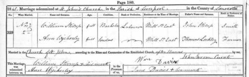 Ann Wycherley marriage William Stirrup nov 1845 Liverpool
