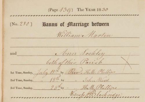 Banns of marriage Anne Lockley & William Martin 1830
