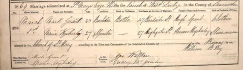 Mark Grant & Maria Wycherley marriage 1869